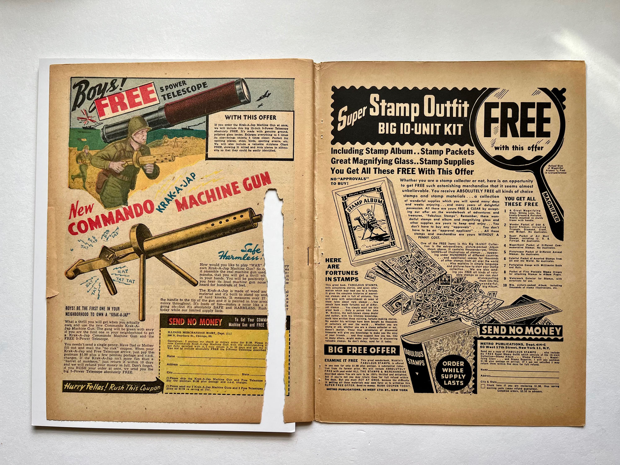 Detective Comics #85, 1944, Mended paper tear (Before)