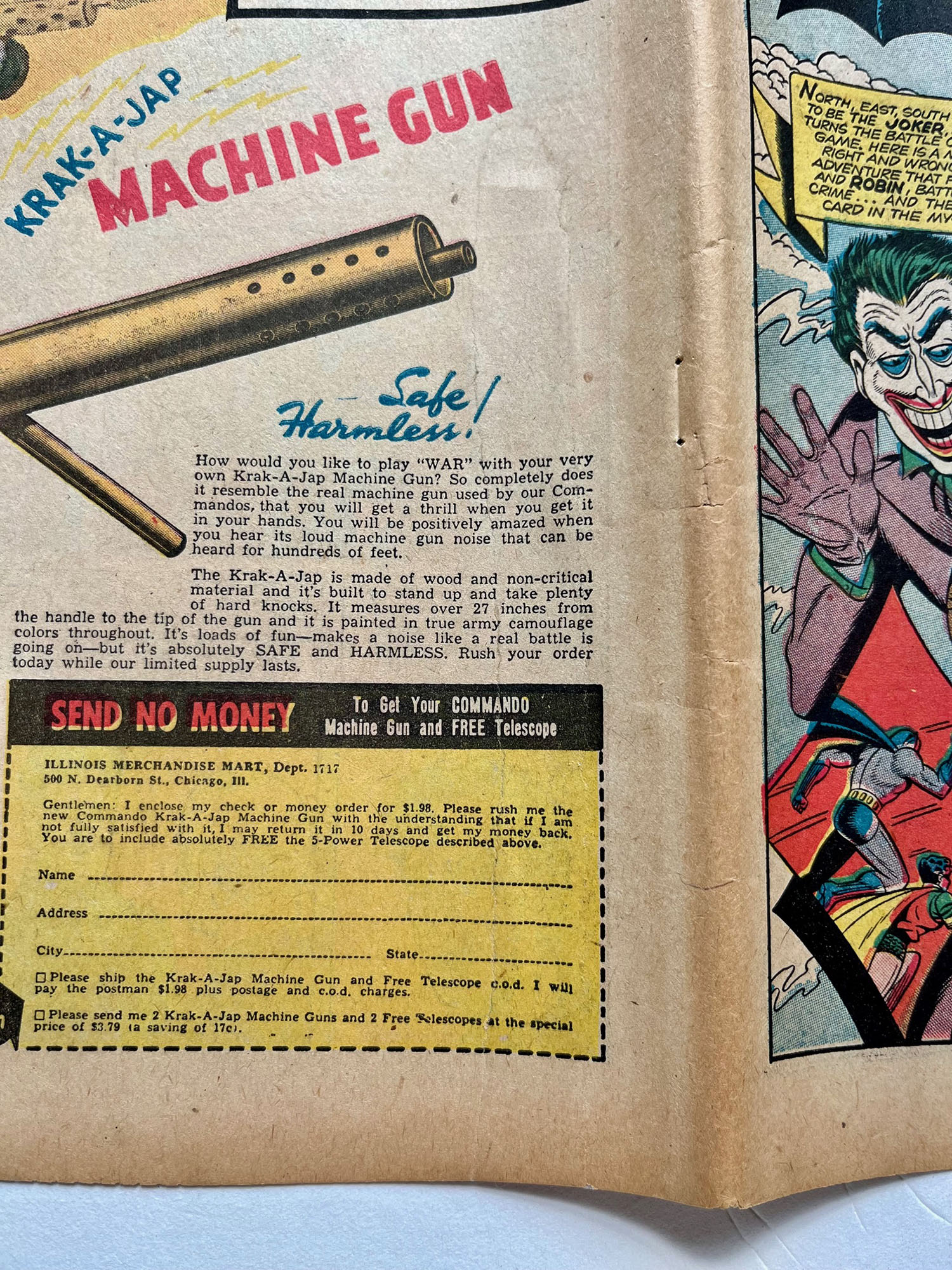 Detective Comics #85, 1944, Mended paper tear (After)