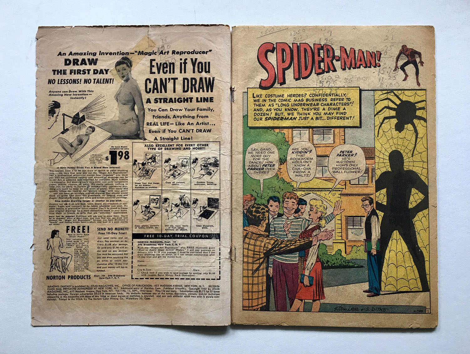 Amazing Fantasy #15 Int. Front Cover/1st Page (Before)