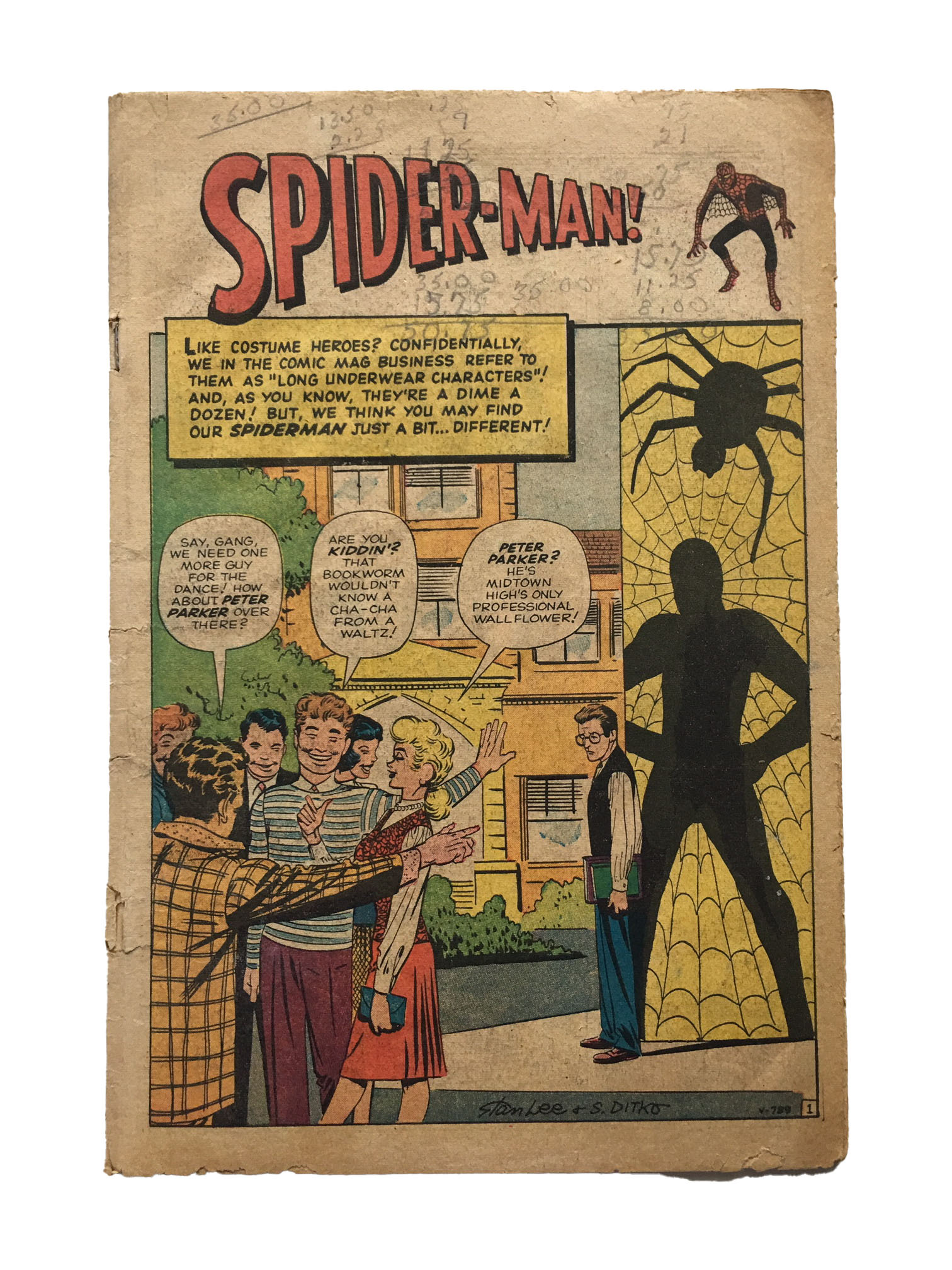 Amazing Fantasy #15 Int. Pencil Marks & Tears (Before)